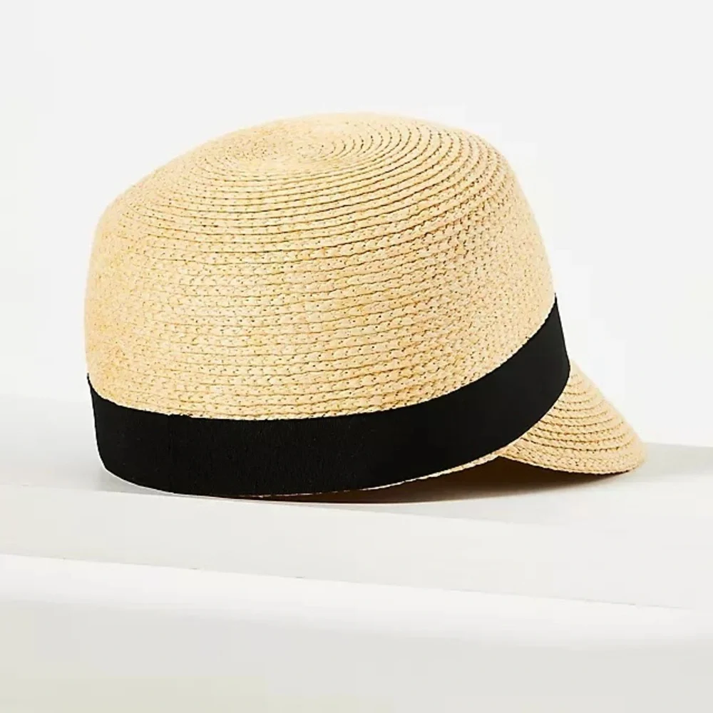 Anthropologie Straw Riding Cap Straw Hat with Black Band
